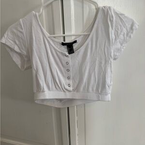 Forever 21 White Buttoned Crop Top